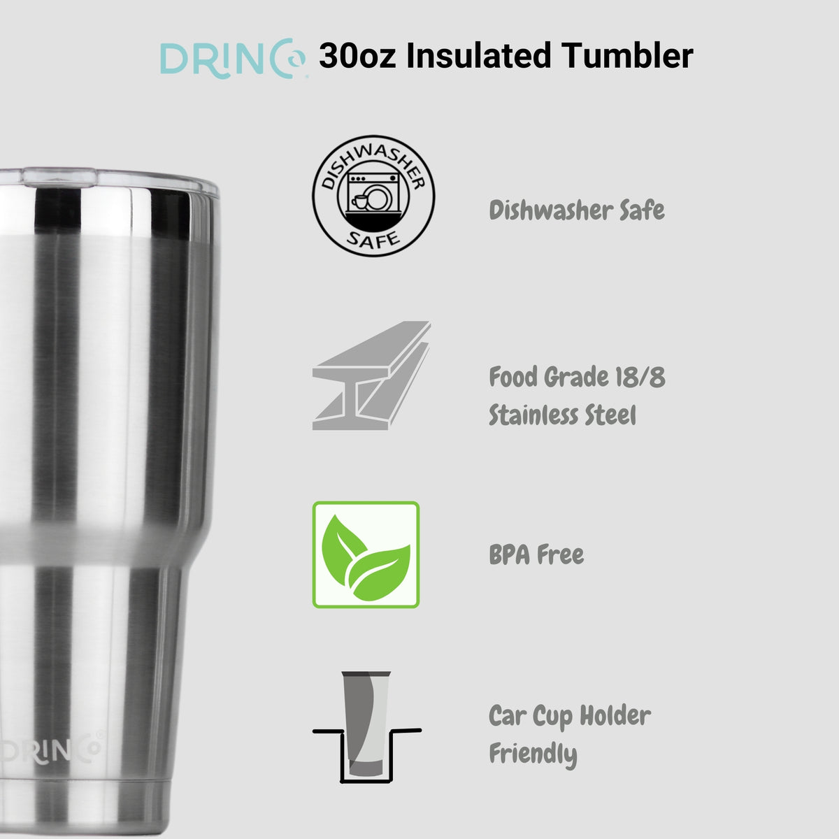DRINCO 30oz Tumbler with Lid and 2 Straws, Brushed