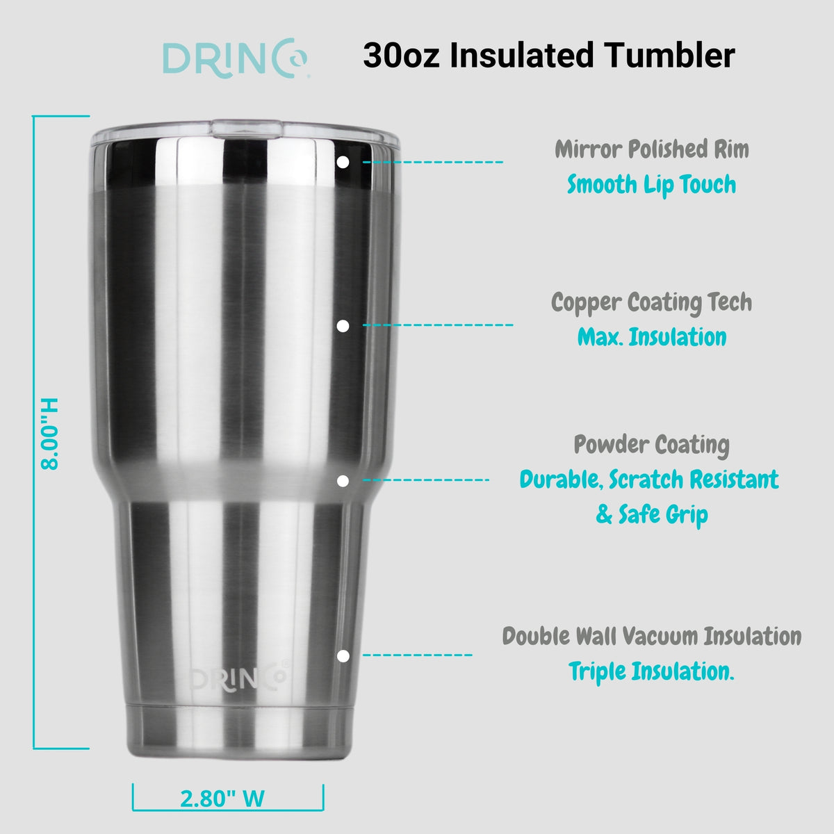 DRINCO 30oz Tumbler with Lid and 2 Straws, Brushed