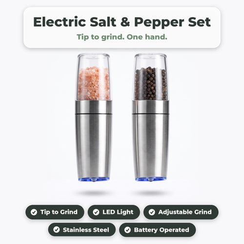 Electric gravity salt and pepper grinder set